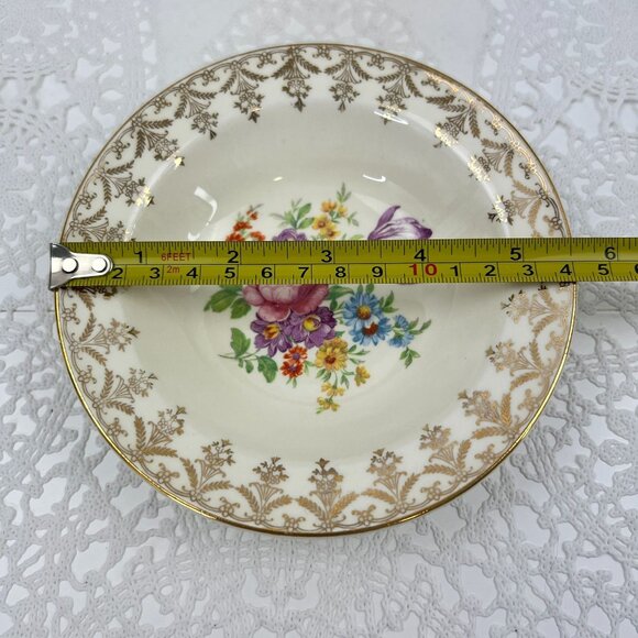 Vintage Edwin M. Knowles Semi Vitreous 4 Floral Berry Bowls Cream Gold Trim - Picture 8 of 10